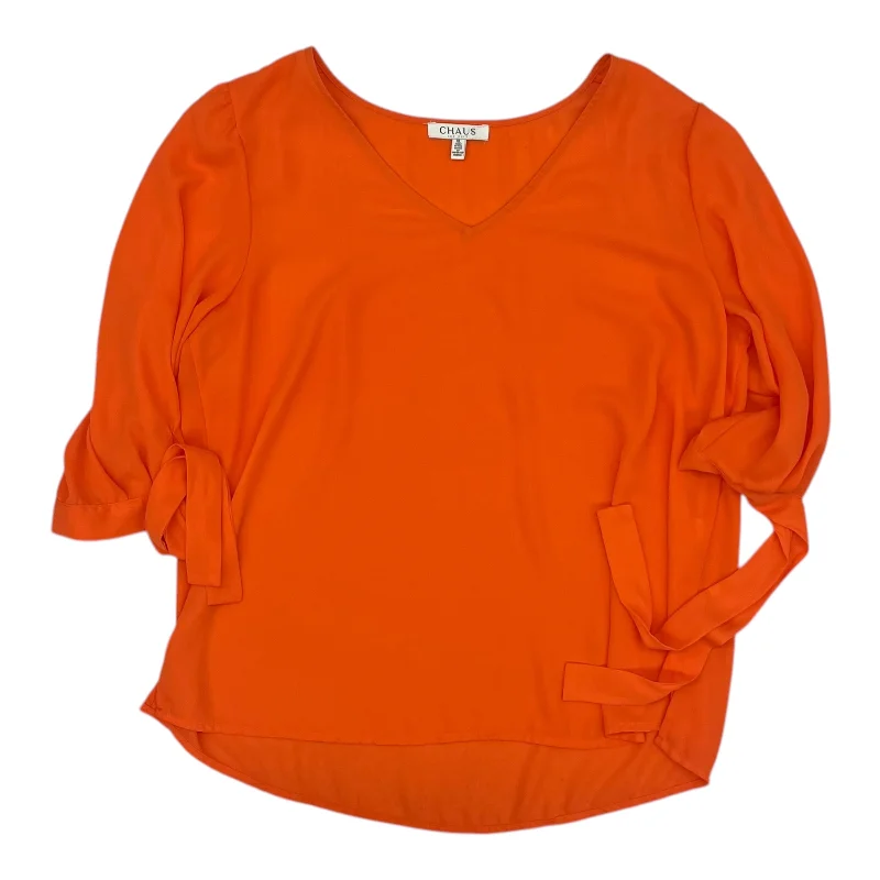 Women's Blouse with Notched CollarBlouse 3/4 Sleeve By Chaus In Orange, Size:Xl