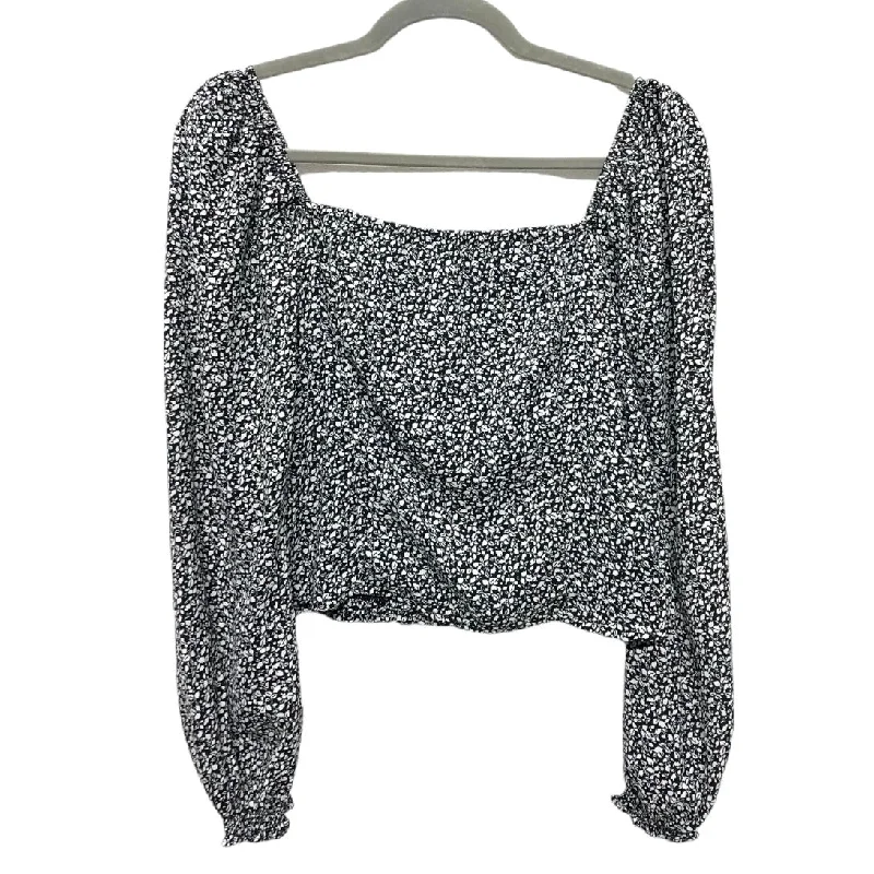 Women's Blouse with Notched CollarBlouse Long Sleeve By Abercrombie And Fitch In Black & White, Size: M