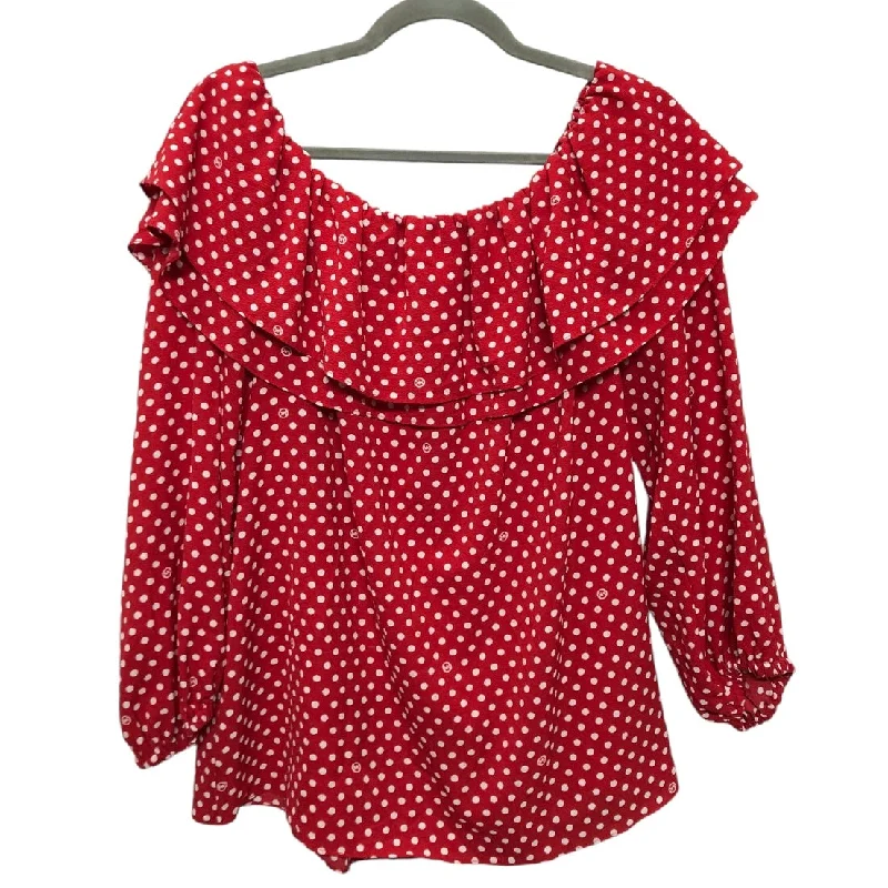 Women's Blouse with Narrow CollarBlouse Long Sleeve By Michael By Michael Kors In Red & White, Size: 1x