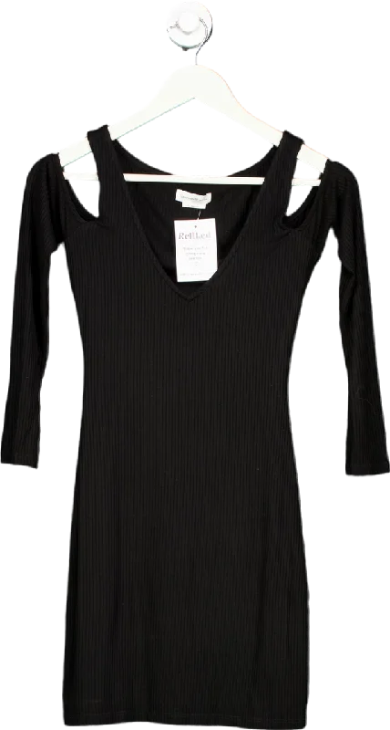 Women's Boat Collar SweatersRefined Black Ribbed Cold Shoulder Dress UK S