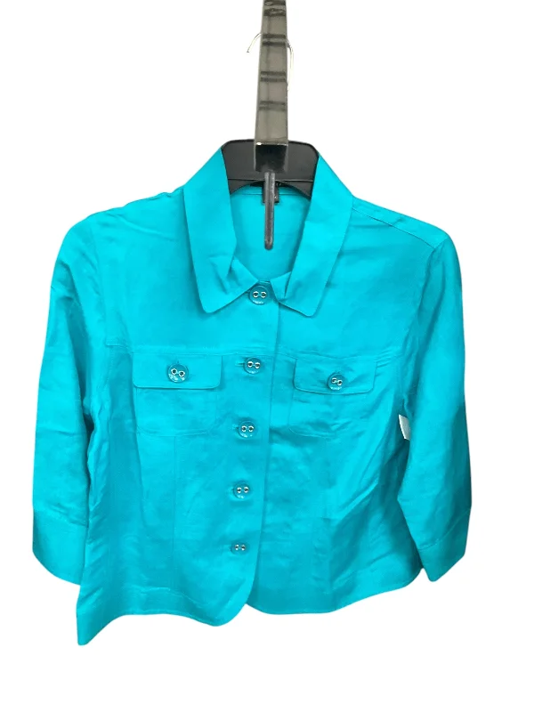 Women's Blouse with High CollarBlouse Short Sleeve By East 5th In Blue, Size: Mp