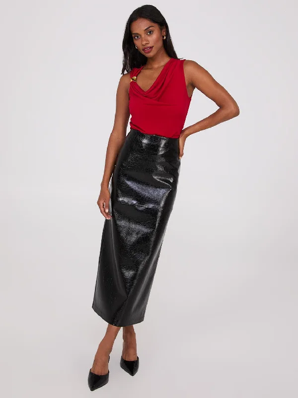 Women's Jodhpurs with Collarless DesignFaux Leather Column Skirt