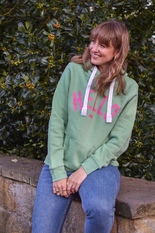 Women's Hooded Sweatshirts with Soft FabricLuxe - Bright Pea Hello Hoodie