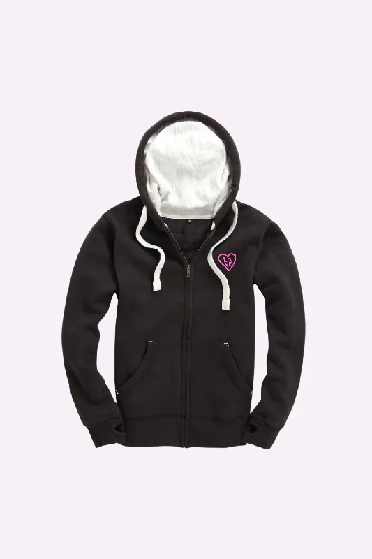 Women's Hooded Sweatshirts with Spandex LiningLuxe - Love Black Zip Up Hoodie