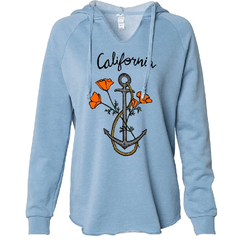 Women's Hooded Sweatshirts with Microfiber LiningCalifornia Anchor Poppies Women's Soft Hooded Pullover