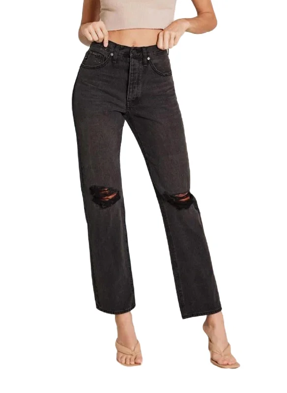 Women's Jodhpurs with Boat Collar90's Busted Knee Boyfriend Jean In Black Wash