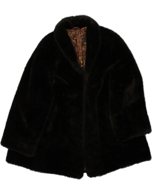 Women's Long CoatsVINTAGE Womens Faux Fur Coat UK 22 3XL Black Polyester