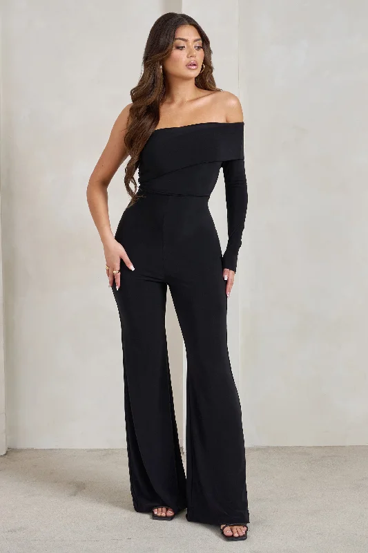 Women's Jumpsuits with Tapered LegMargie | Black One Sleeve Bardot Jumpsuit