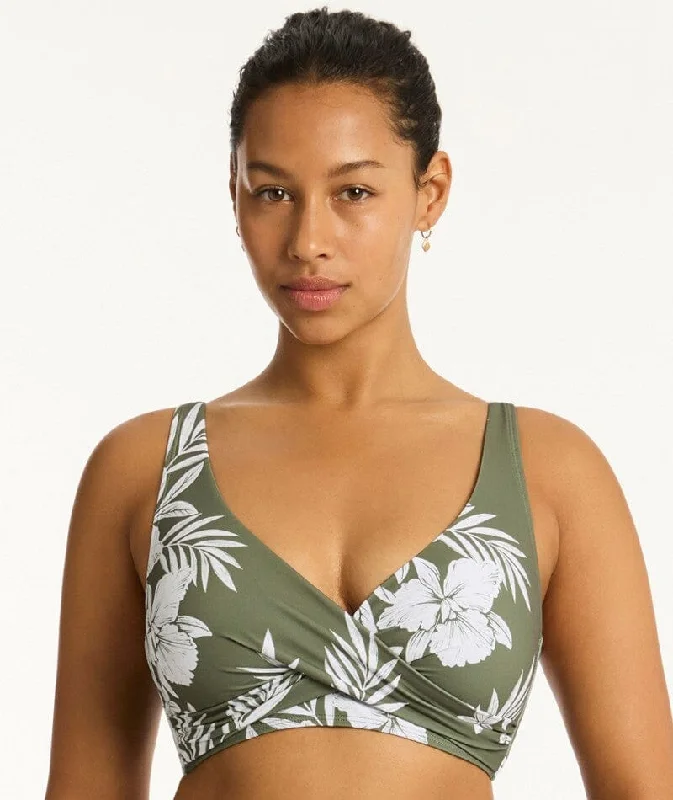 Sea Level Aloha Cross Front A-DD Cup Bikini Top - Khaki