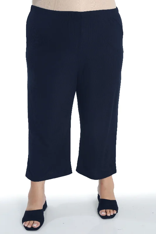 Women's Jodhpurs with V-Shaped HemVikki Vi Ribbed Navy Crop Pant