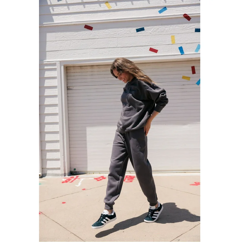 Women's Jodhpurs with Boat CollarHigh Waisted Jogger Sweatpants With Los Angeles Embroidery - Charcoal