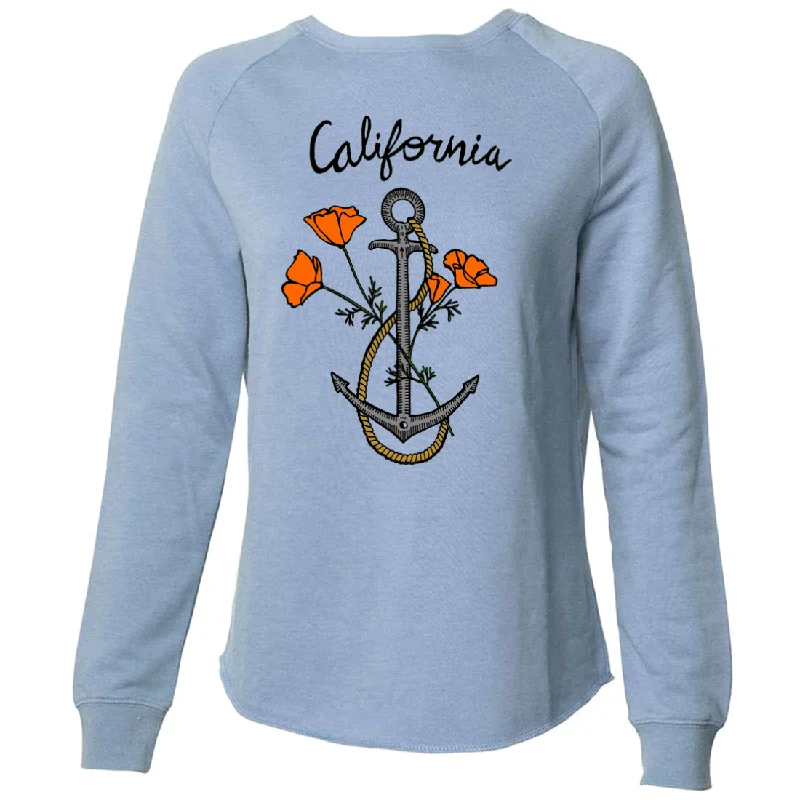 Women's Hooded Sweatshirts with Denim LiningCalifornia Anchor Poppies Super Soft Crewneck Sweater