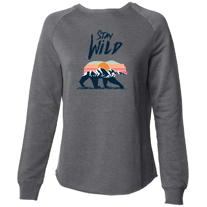 Women's Hooded Sweatshirts with Button PocketsStay Wild Sunset Bear Super Soft Crewneck Sweater