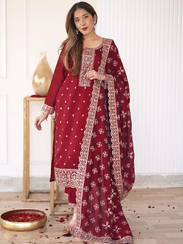 Women's Jumpsuits with Square NeckFuchsia Embroidered Silk Blend Pakistani Suit