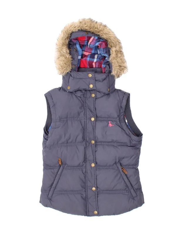 Women's Coats with Fur Trimmed HoodJACK WILLS Womens Hooded Padded Gilet UK 8 Small Navy Blue Polyester