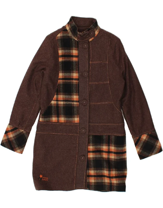 Women's Coats with ZipperVINTAGE Womens Overcoat UK 14 Large Brown Check Wool