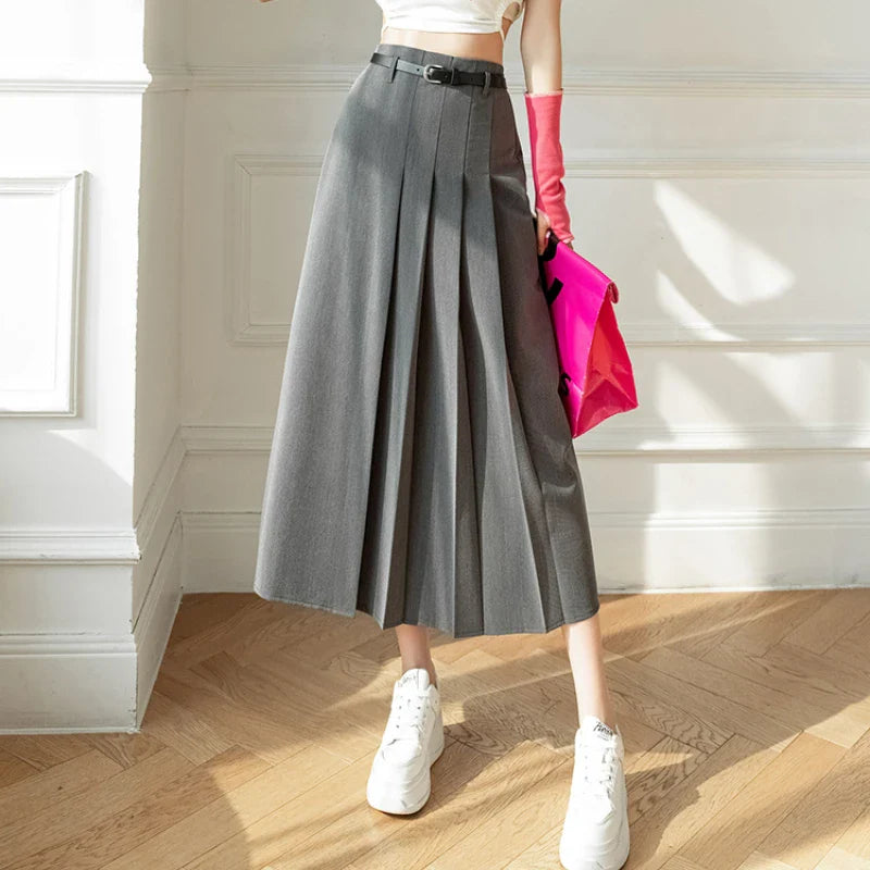 Women's Jodhpurs with Narrow CollarFashionSierra - Fashion High Waist A-line Pleated Women Long Office Lady Elegant Suit 2024 New Spring Summer Midi Skirt