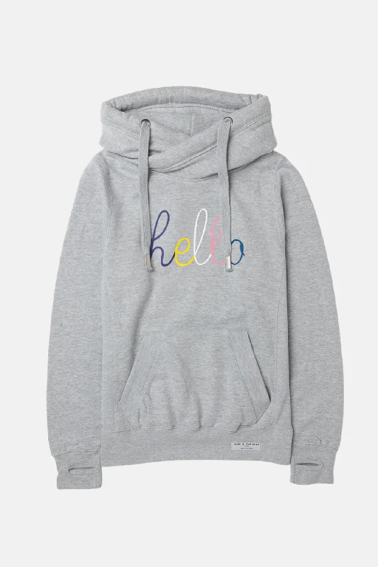 Women's Hooded Sweatshirts with Floral LiningMulticolour Grey Hello Cowl Neck Hoodie