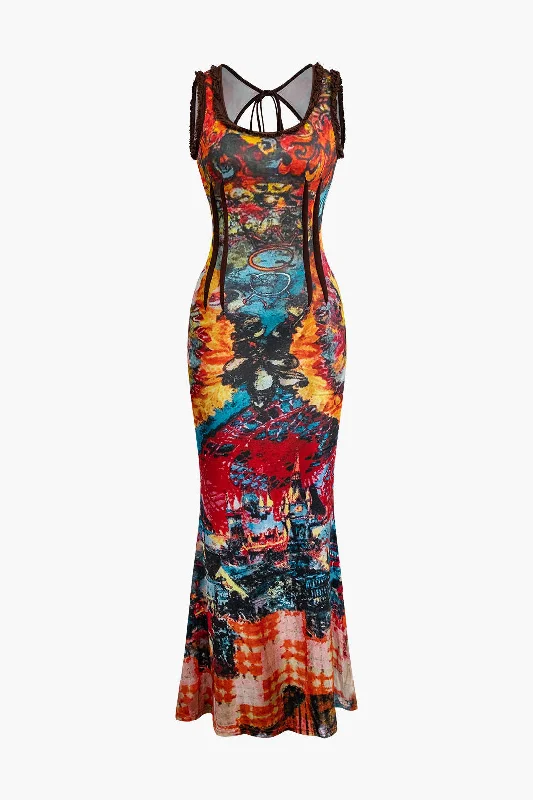 Women's V-Shaped Collar DressesTie Dye Tank Maxi Dress