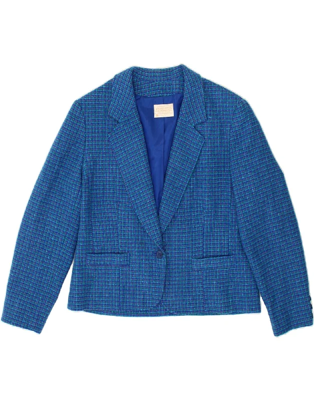 Women's Coats with BeltPENDLETON Womens 1 Button Blazer Jacket UK 18 XL Blue Check Wool