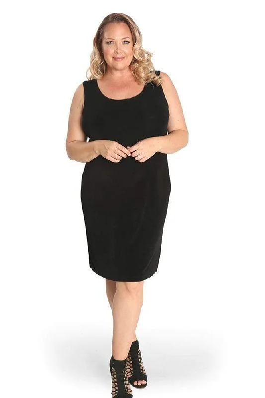 Women's Jodhpurs with Collarless DesignVikki Vi Classic Black Short Shell Dress