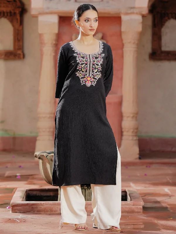 Women's Jumpsuits with Lapel CollarBlack Yoke Design Polyester Straight Kurta