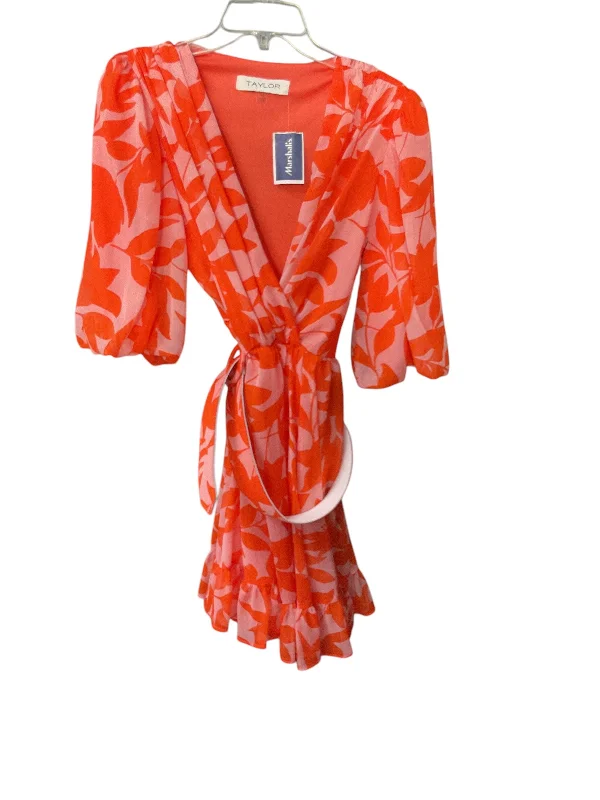 Women's Shirt Collar DressesDress Party Midi By Taylor In Orange & Pink, Size: L