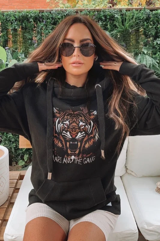 Women's Hooded Sweatshirts with Jacquard LiningBlack Tiger Hoodie