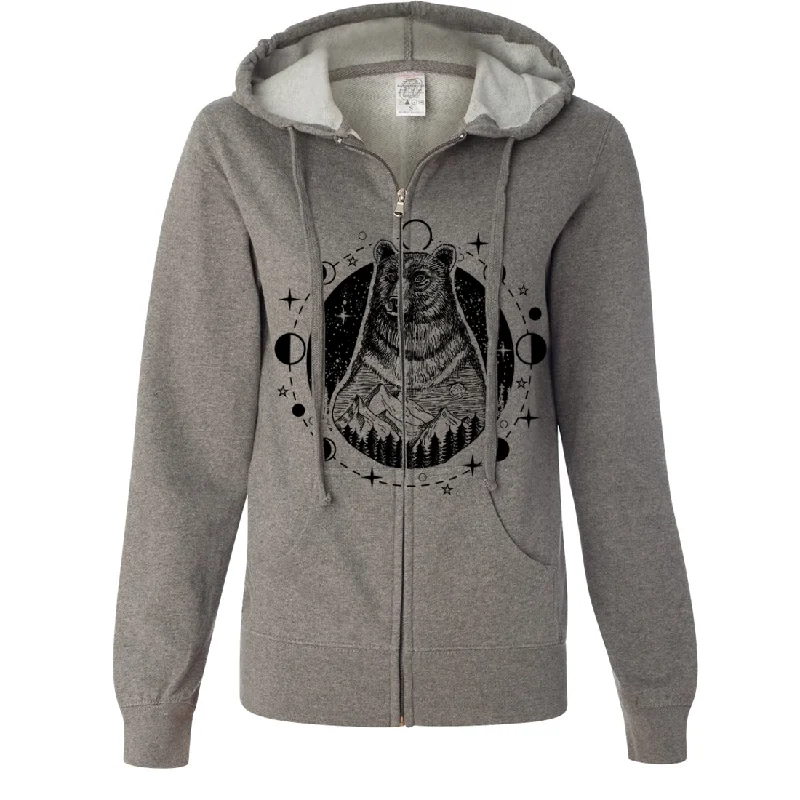 Women's Hooded Sweatshirts with Ribbed WaistPsychic Moon Forest Grizzly Ladies Lightweight Fitted Zip-Up Hoodie