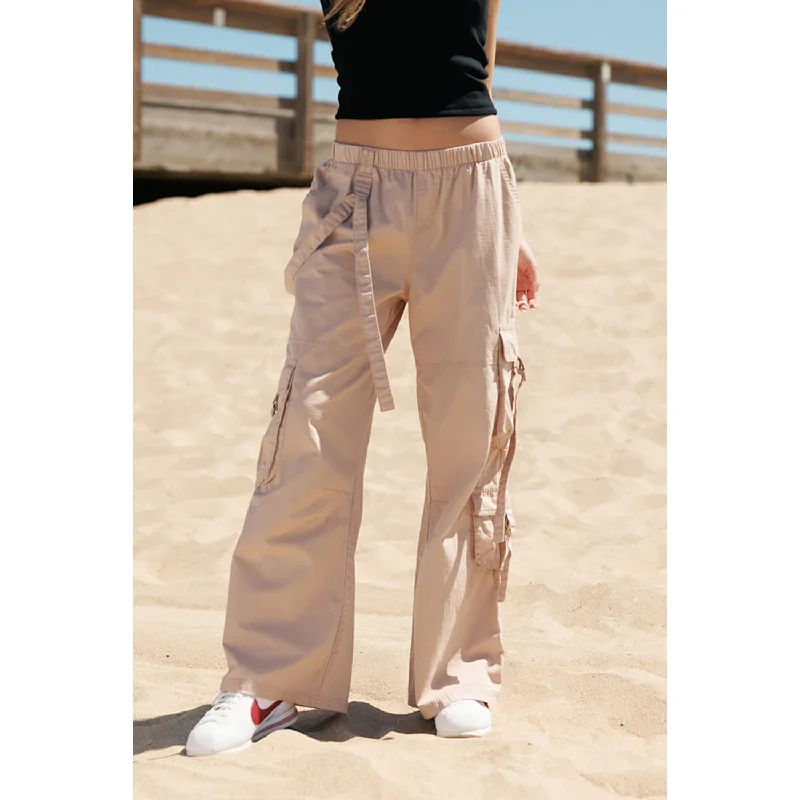 Women's CaprisCargo Parachute Pull On Pants - Almond