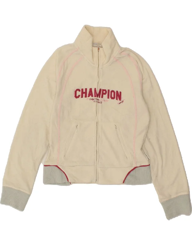 Women's Fur CoatsCHAMPION Womens Graphic Fleece Jacket UK 12 Medium Off White