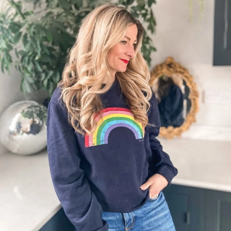 Women's Hooded Sweatshirts with Mid WaistNavy Rainbow Sweatshirt