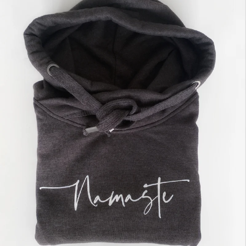 Women's Hooded Sweatshirts with Hidden PocketsCharcoal Grey Namaste Cowl Neck Hoodie