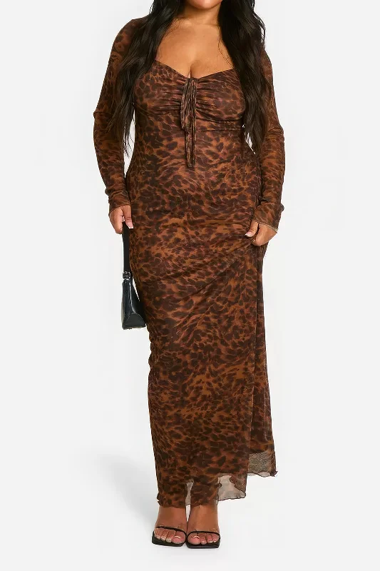 Women's Boat-Back DressesPlus Size Leopard Print Maxi Dress