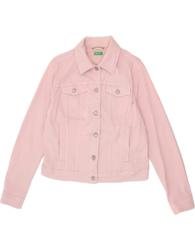 Women's Hooded CoatsBENETTON Womens Crop Denim Jacket UK 18 XL Pink Cotton