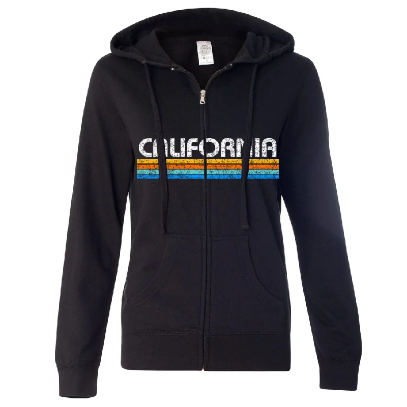 Women's Hooded Sweatshirts with Straight WaistCalifornia Vintage Stripe Ladies Lightweight Fitted Zip-Up Hoodie