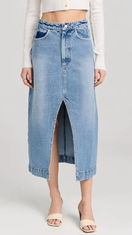 Women's Jodhpurs with Sweetheart NeckMarion Mended Denim Maxi Skirt In Blue