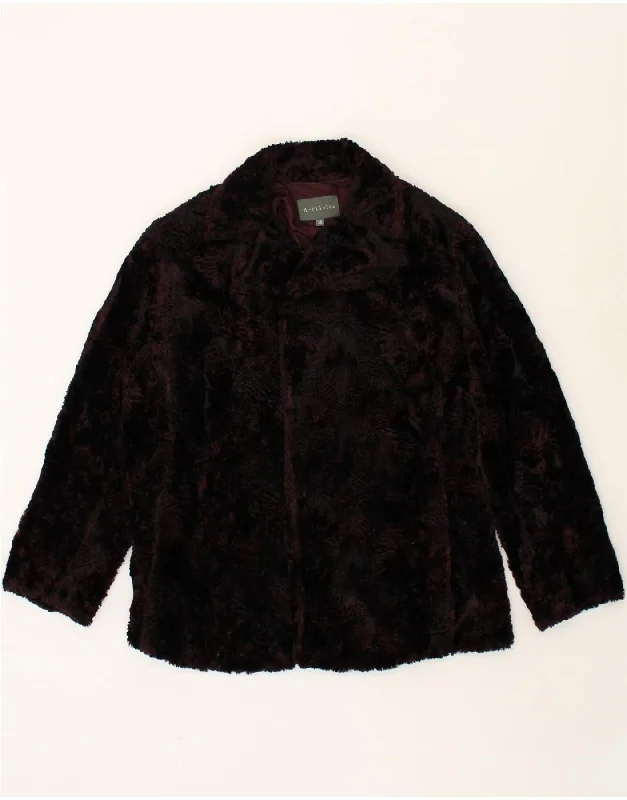 Women's Coats with Fur Trimmed ZipperA-RTICLES Womens Abstract Pattern Faux Fur Jacket EU 38 Medium Burgundy