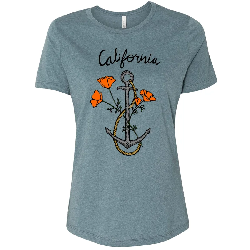 Women's Hooded Sweatshirts with Velvet LiningCalifornia Anchor Poppies Women's Relaxed Jersey Tee