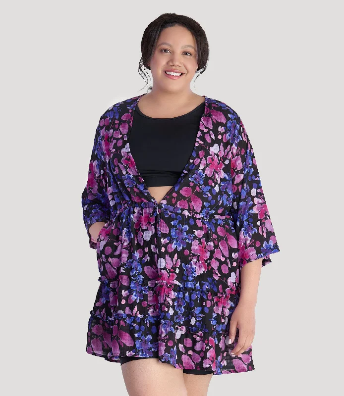 BellaStyle Tie Front Tiered Cover-Up Floral Elegance Print