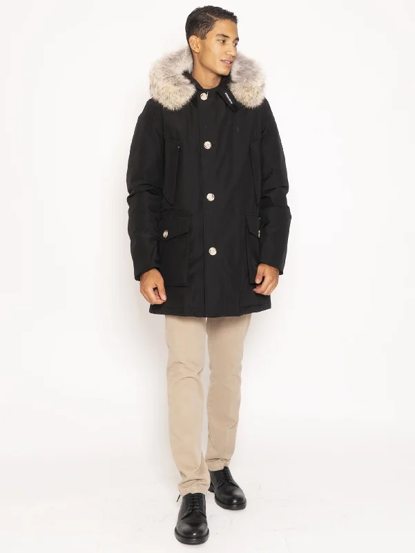 Women's Coats with Fur Trimmed ZipperGiaccone Parka in Ramar - Nero