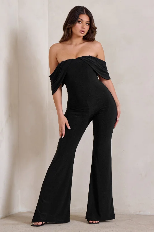 Women's Jumpsuits with Ankle LengthBonnie | Black Bardot Drape Sleeve Jumpsuit