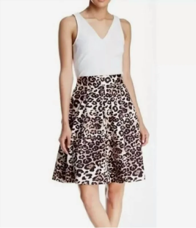 Women's Jodhpurs with Wide CollarAnimal Print Full A-Line Skirt In Ivory/brown