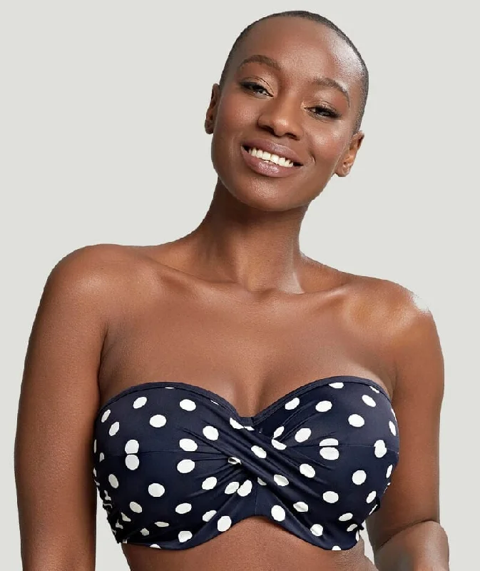 Panache Swimwear Anya Riva Spot Twist Bandeau Bikini - Navy/Vanilla