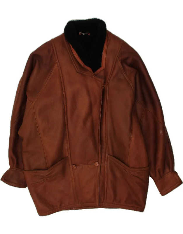 Women's Quilted CoatsVINTAGE Womens Batwing Leather Coat UK 22 3XL Brown Leather