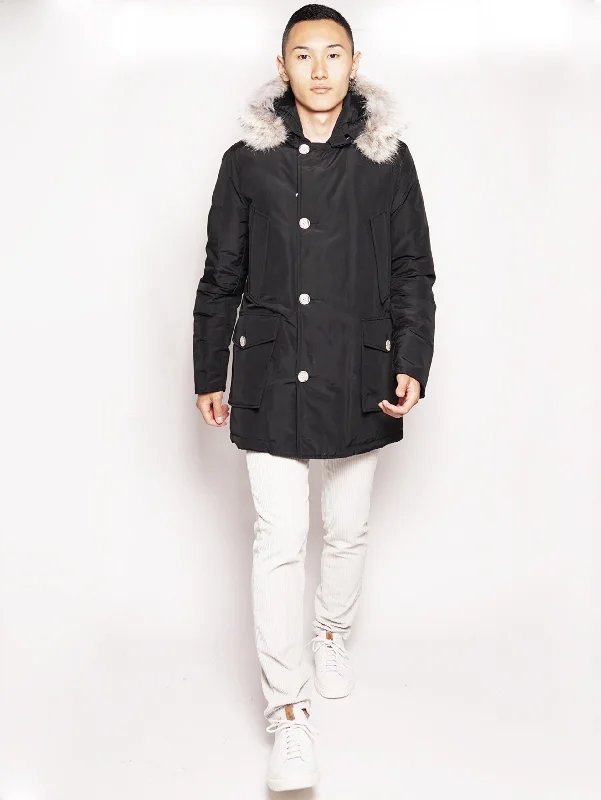 Women's Coats with Fur Trimmed ZipperParka Arctic in Ramar DF Nero