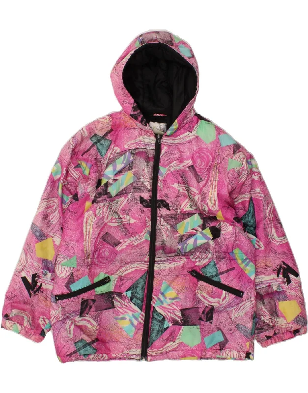 Women's Coats with HoodVINTAGE Womens Abstract Pattern Hooded Windbreaker Jacket UK 18 XL Pink