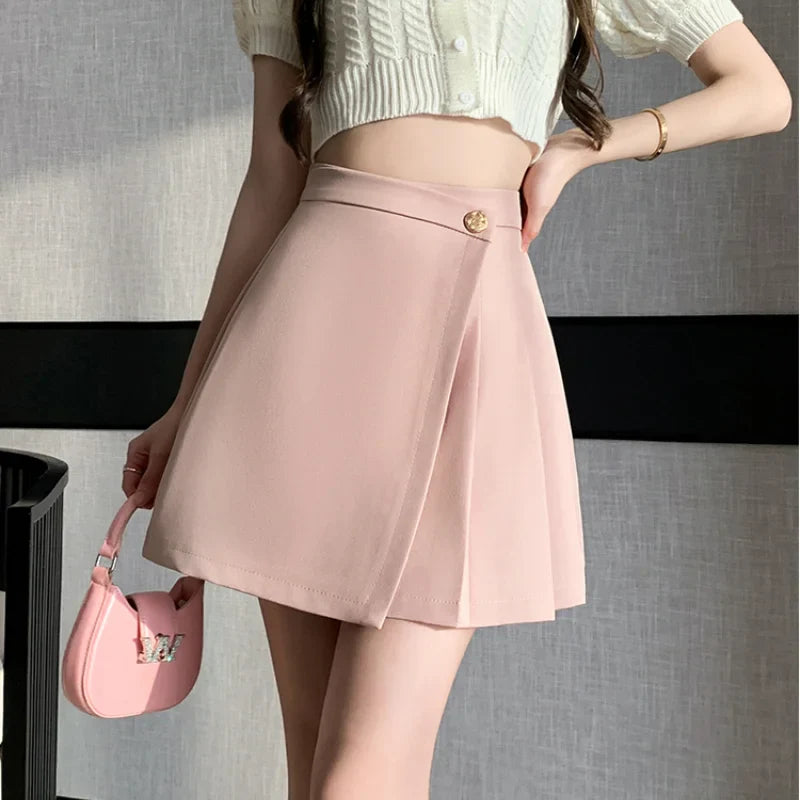 Women's Jodhpurs with Capri LengthFashionSierra - Korean New High Waist A-line Mini Pleated Women Spring Summer Fashion Buttons Irregular Woman Casual Skirt