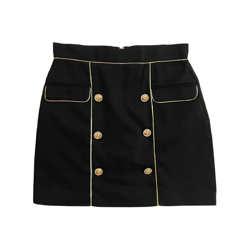  Women's High-Waisted PantsWomen's Mini Skirt With Gold Trim And Buttons In Black