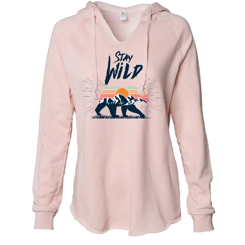 Women's Hooded Sweatshirts with Abstract LiningStay Wild Sunset Bear Women's Soft Hooded Pullover